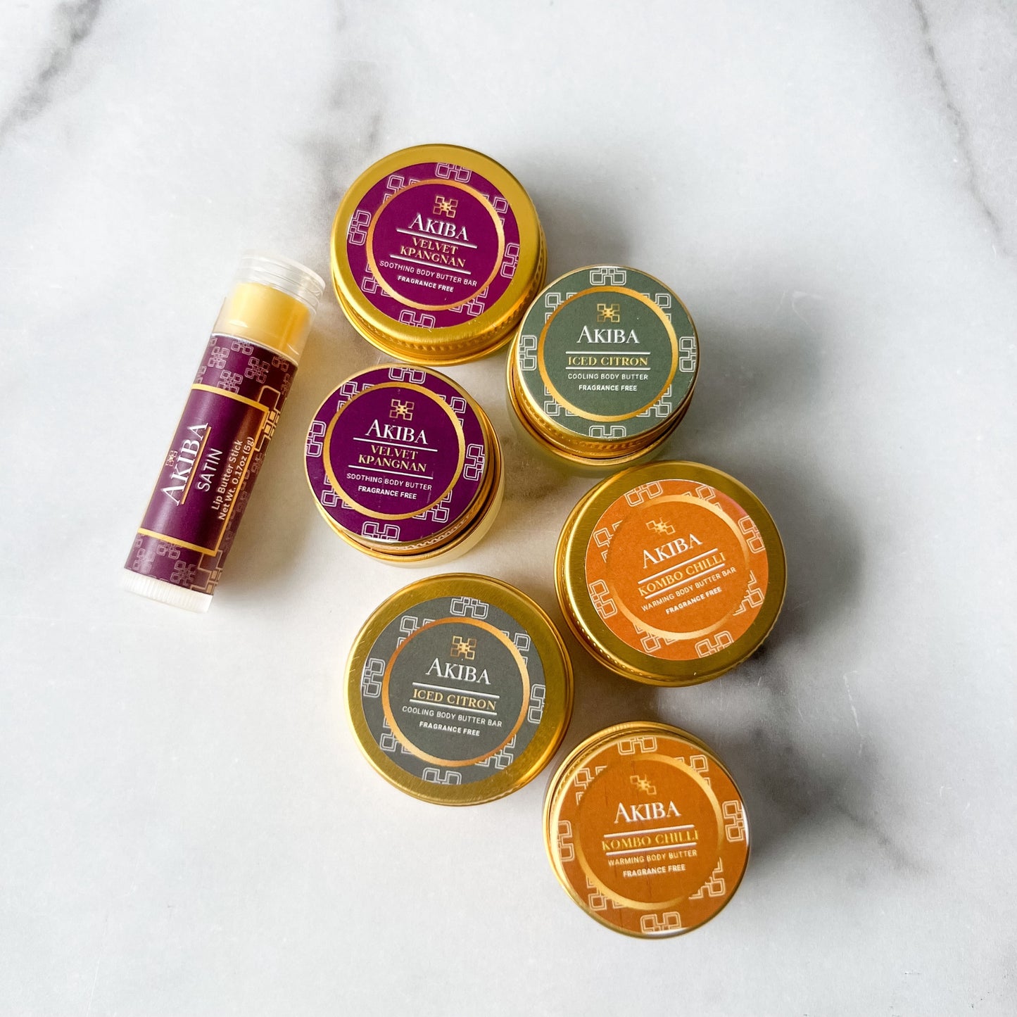 Everyday Gentle Body and Lip Care - Akiba Treasures Discovery Collection. Seven sample size products - enough to try our body and lip care range before committing to a full size product.