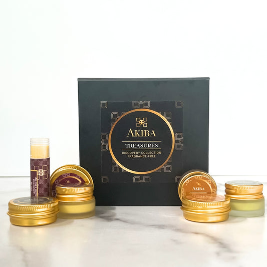 Everyday Gentle Body and Lip Care - Akiba Treasures Discovery Collection. Seven sample size products - enough to try our body and lip care range before committing to a full size product.