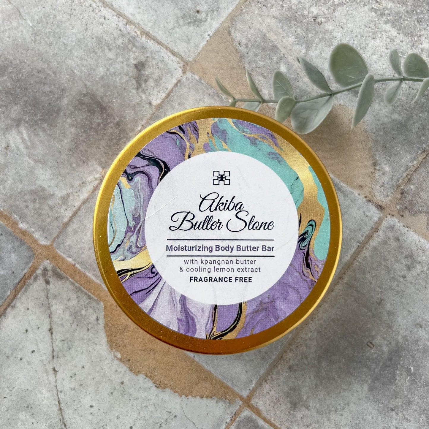 Akiba Butter Stone - Moisturizing Body Butter Bar - with Kpangnan Butter and cooling lemon extract (Fragrance free)