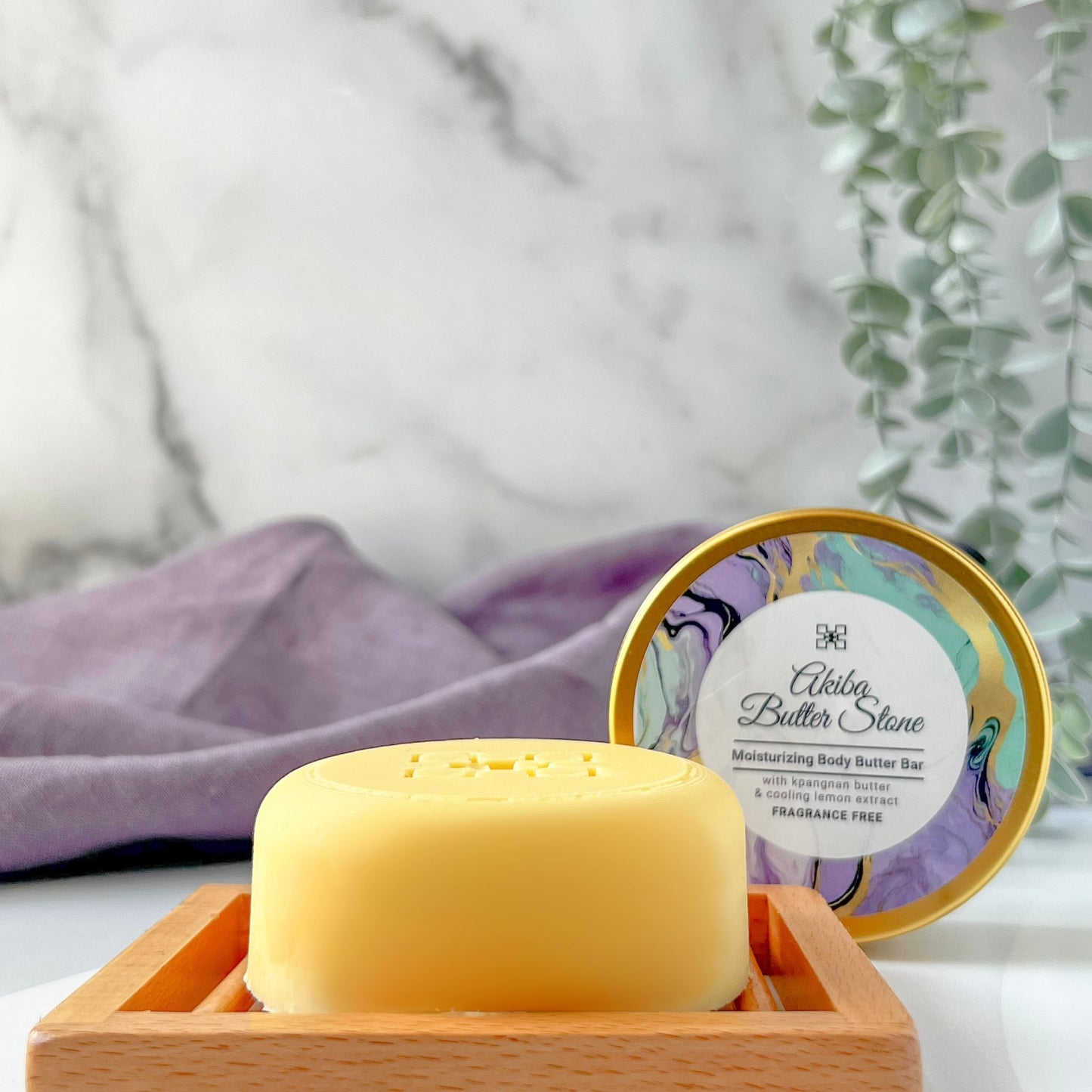 Akiba Butter Stone - Moisturizing Body Butter Bar - with Kpangnan Butter and cooling lemon extract (Fragrance free)