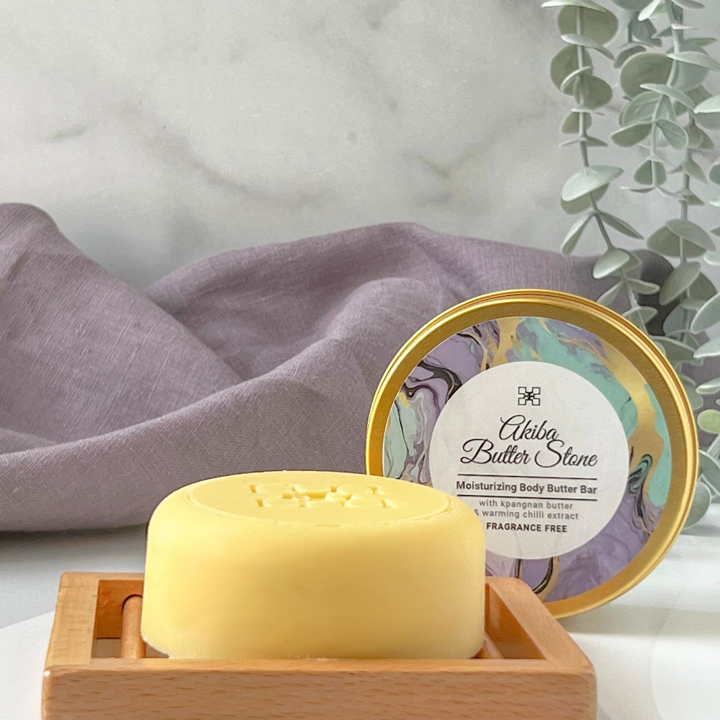 Akiba Butter Stone - Moisturizing Body Butter Bar - with Kpangnan Butter and warming Chilli Extract (Fragrance free)