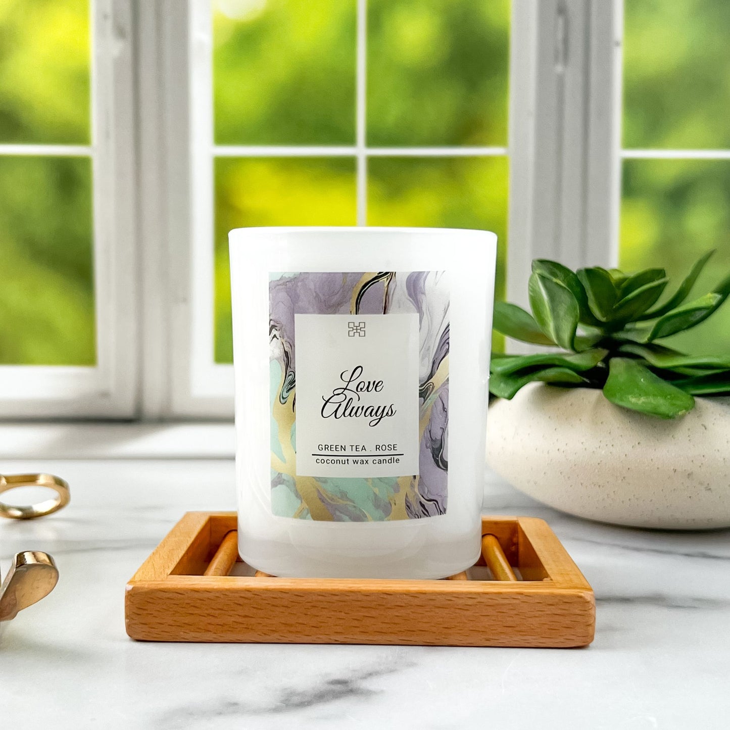 Coconut Wax Candle (Love Always) - Green Tea Rose