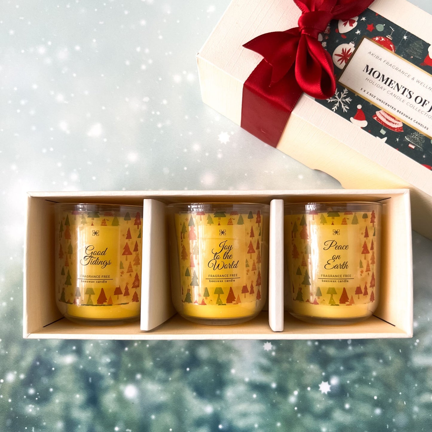 "Moments of Joy" Holiday Candle Gift Set #1 - 3 Mini Unscented Beeswax Candles