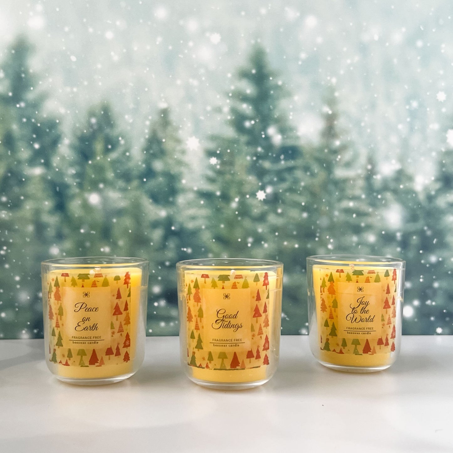 "Moments of Joy" Holiday Candle Gift Set #1 - 3 Mini Unscented Beeswax Candles